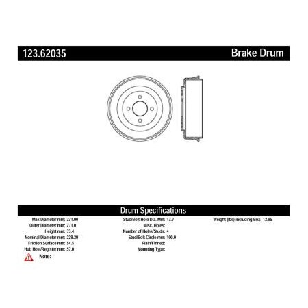 Centric C-Tek Standard Brake Drum, C-Tek 123.62035 123.62035